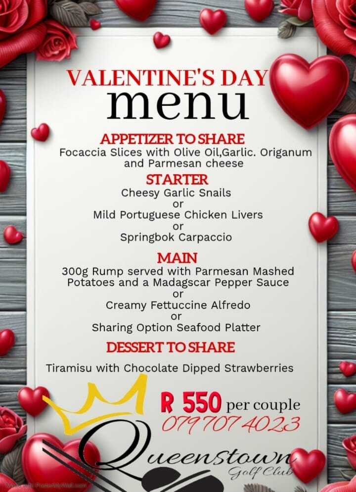 Golf Club Valentines day Menu