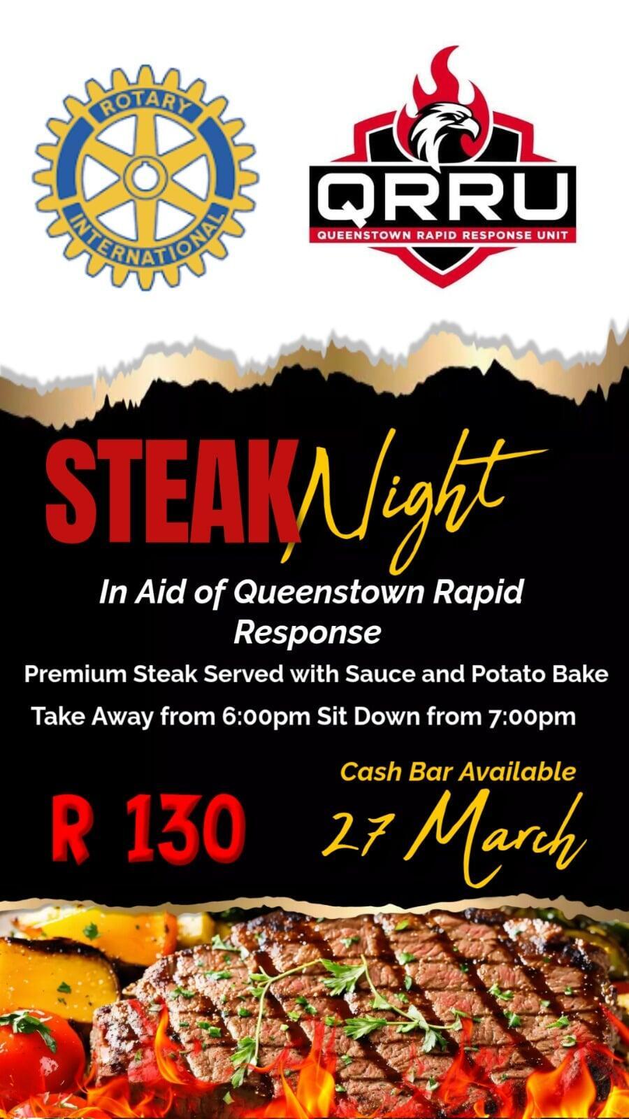 Steak Night in aid of Queenstown Rapid Response at Rotayr Club House